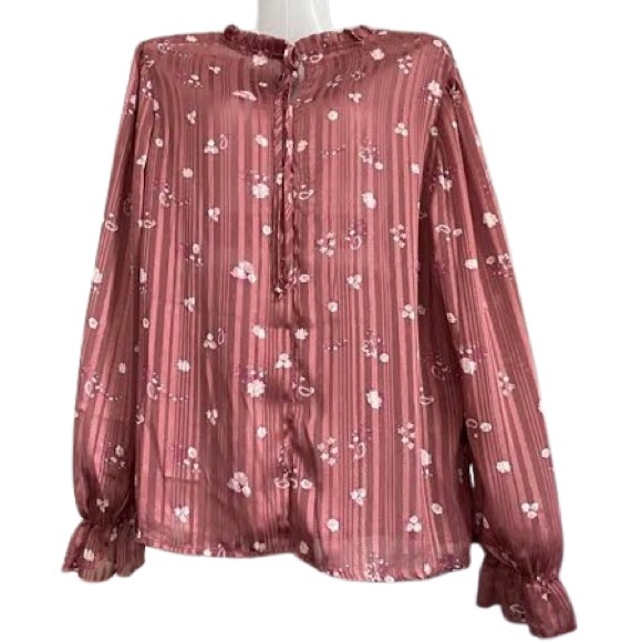 Shirred Sheer Floral Blouse 3rd + Malt - Picture 2 of 15